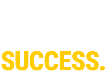 The word “SUCCESS." is displayed in bold yellow capital letters on a white background. Description generated by AI
