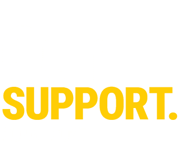 The word “SUPPORT." is displayed in bold yellow uppercase letters on a white background. Description generated by AI